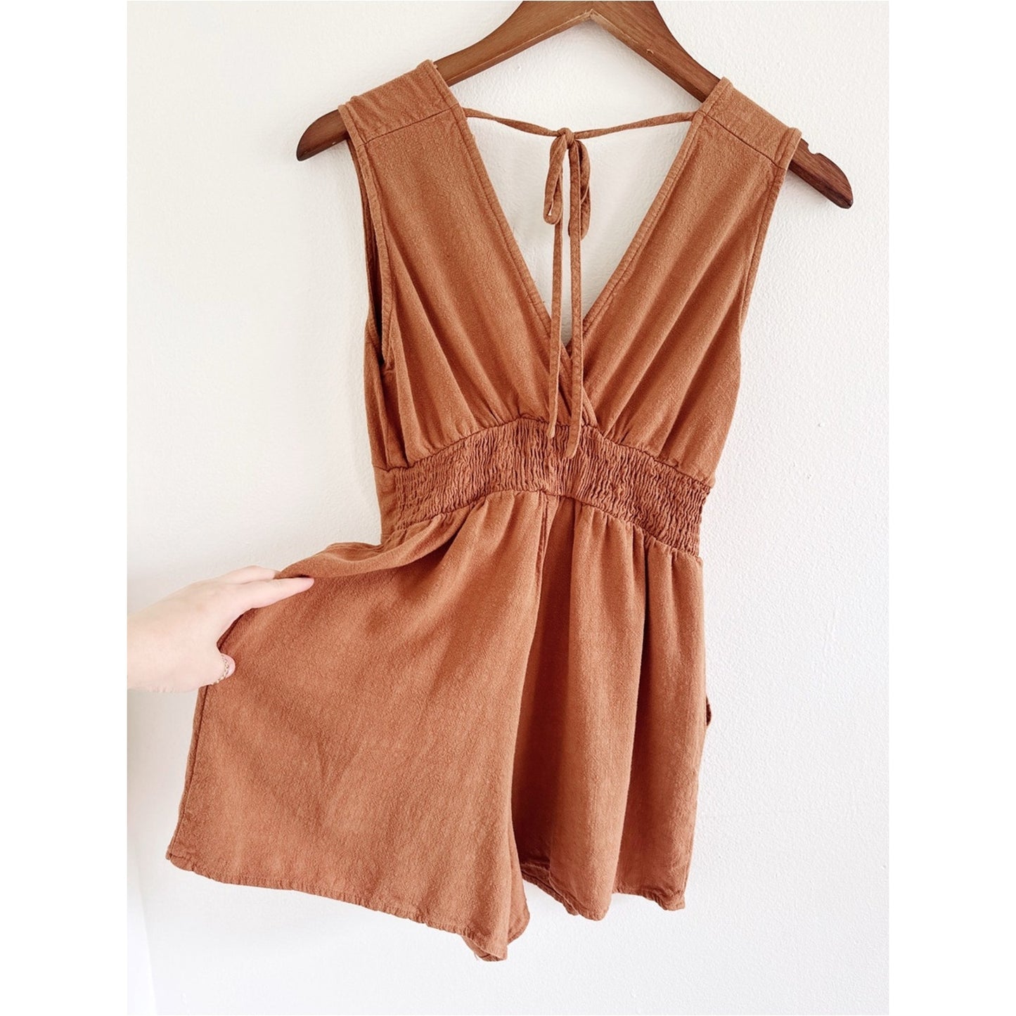 Pink Lily Rust Brown V-Neck Sleeveless Romper medium