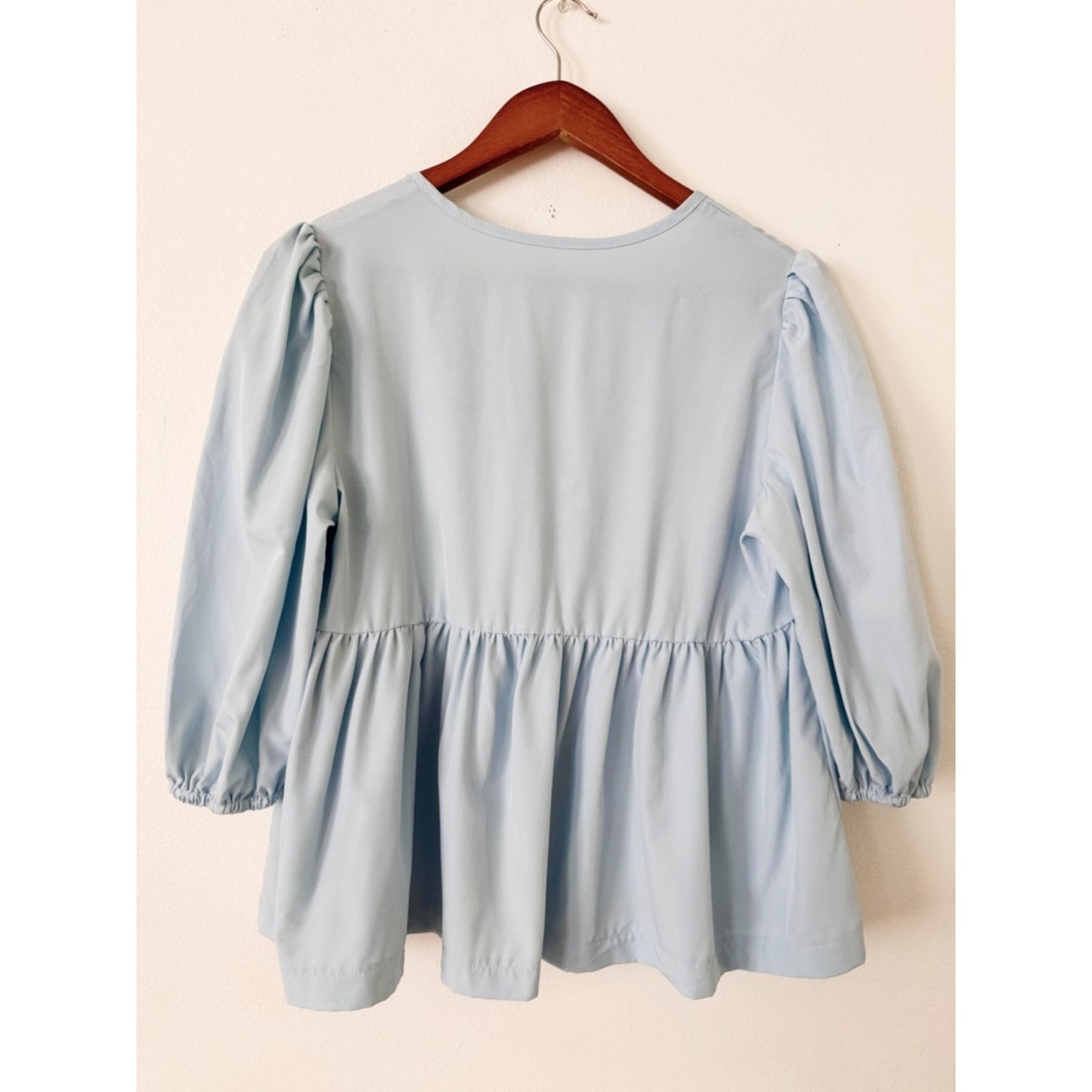 SHEIN Light Blue Tie-Front Peplum Blouse small