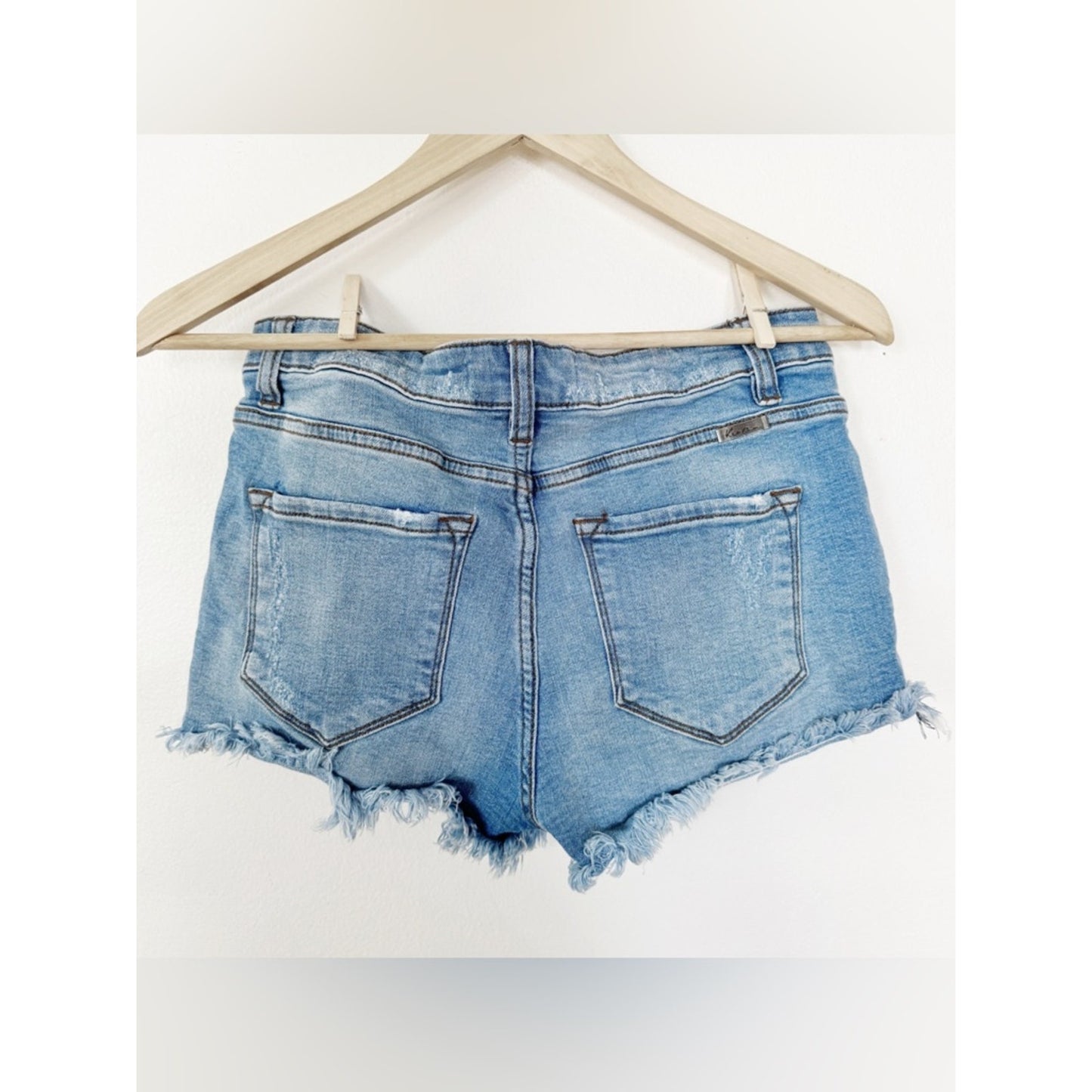 Kancan High-Rise Light Blue Distressed Denim Shorts with Button Fly large