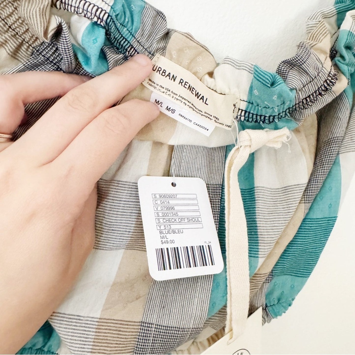 Urban Renewal Teal and Cream Plaid Top NWT M/L
