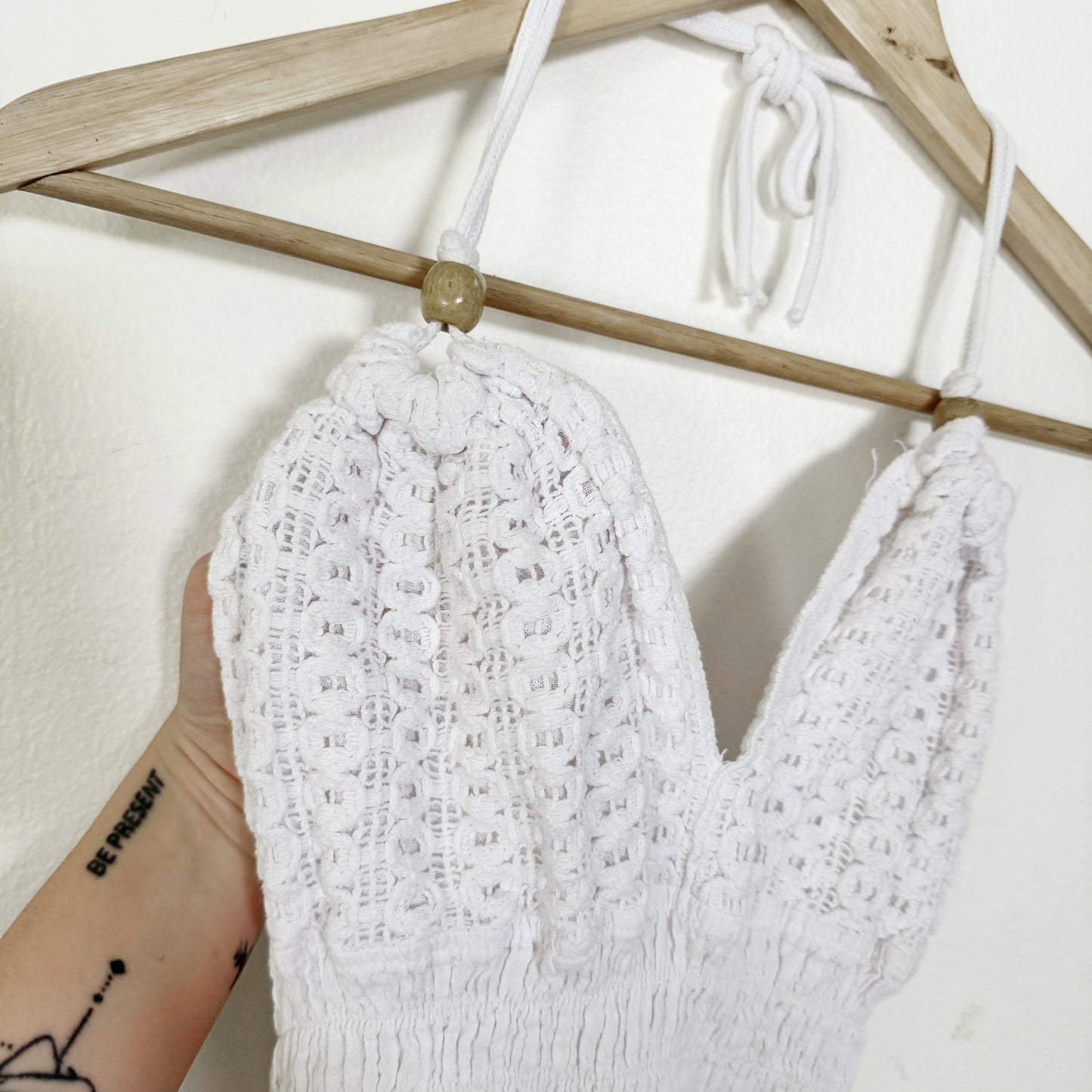 Medium | cotton natural White crochet halter dress