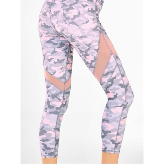 Fabletics Pink & Gray Camo Leggings with Mesh Panels small NWT