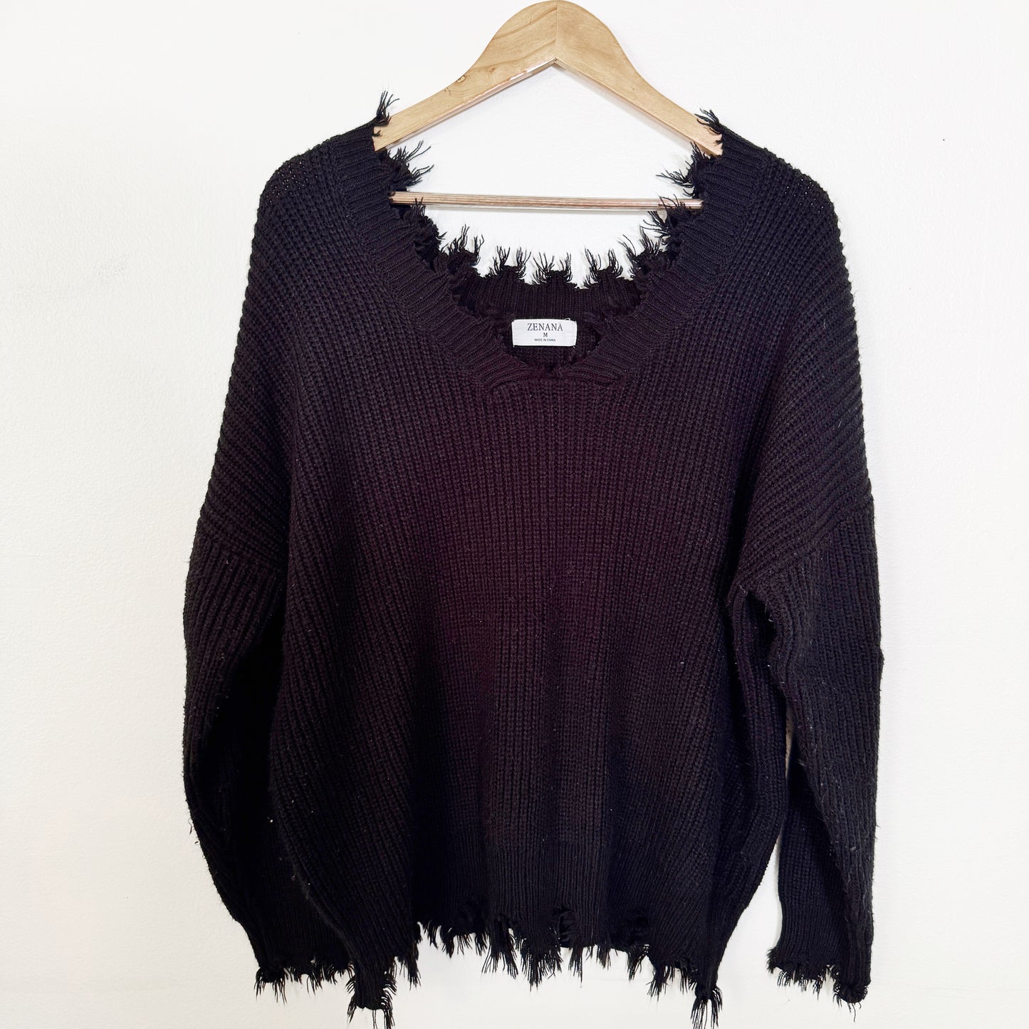 Medium | Zenana Black fringe sweater