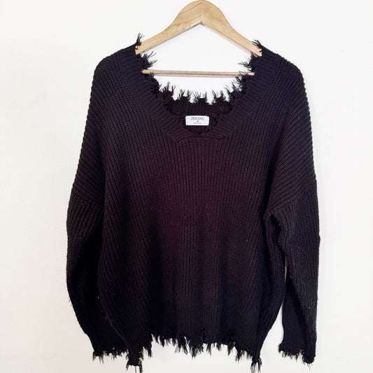 Medium | Zenana Black fringe sweater
