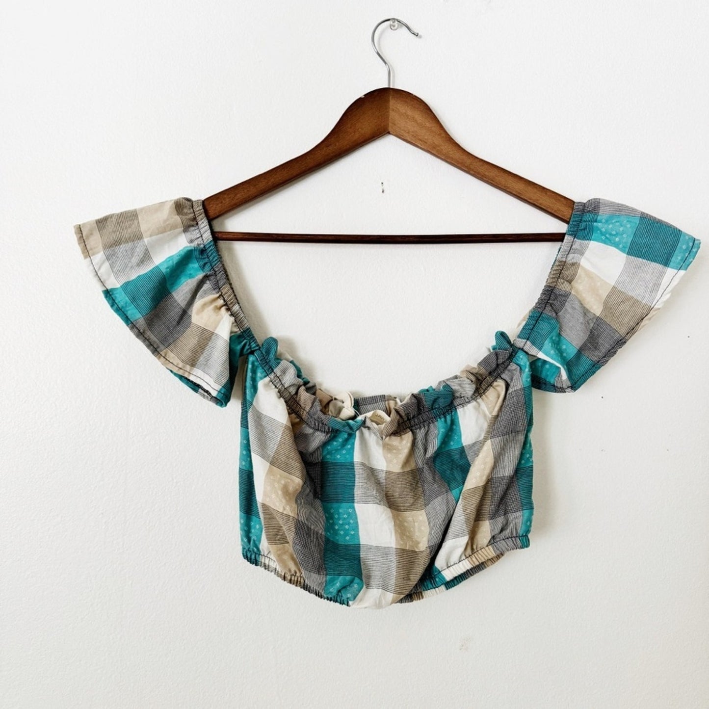 Urban Renewal Teal and Cream Plaid Top NWT M/L