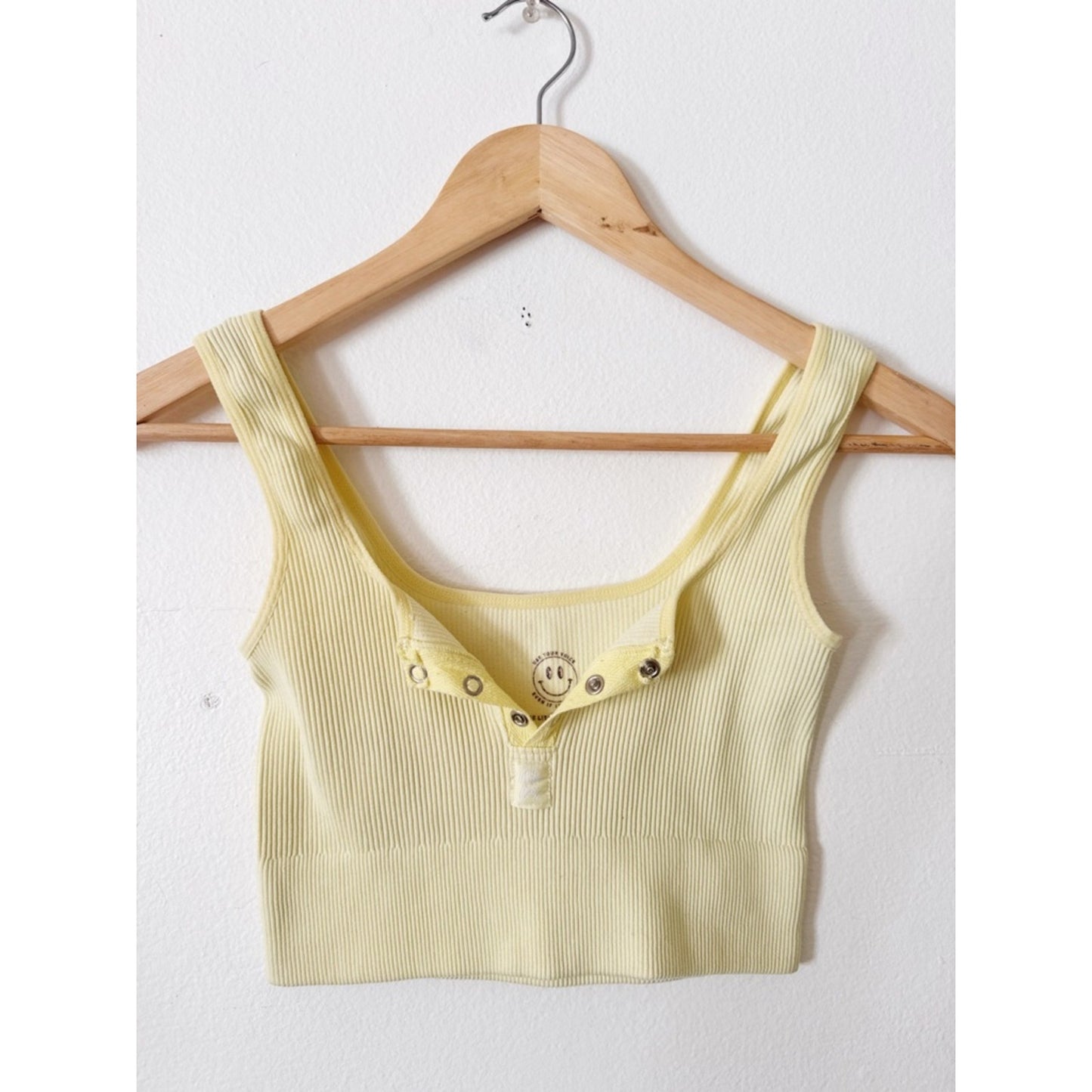 The Little Milk Bar Yellow Ribbed Snap-Front Crop Tank S/M