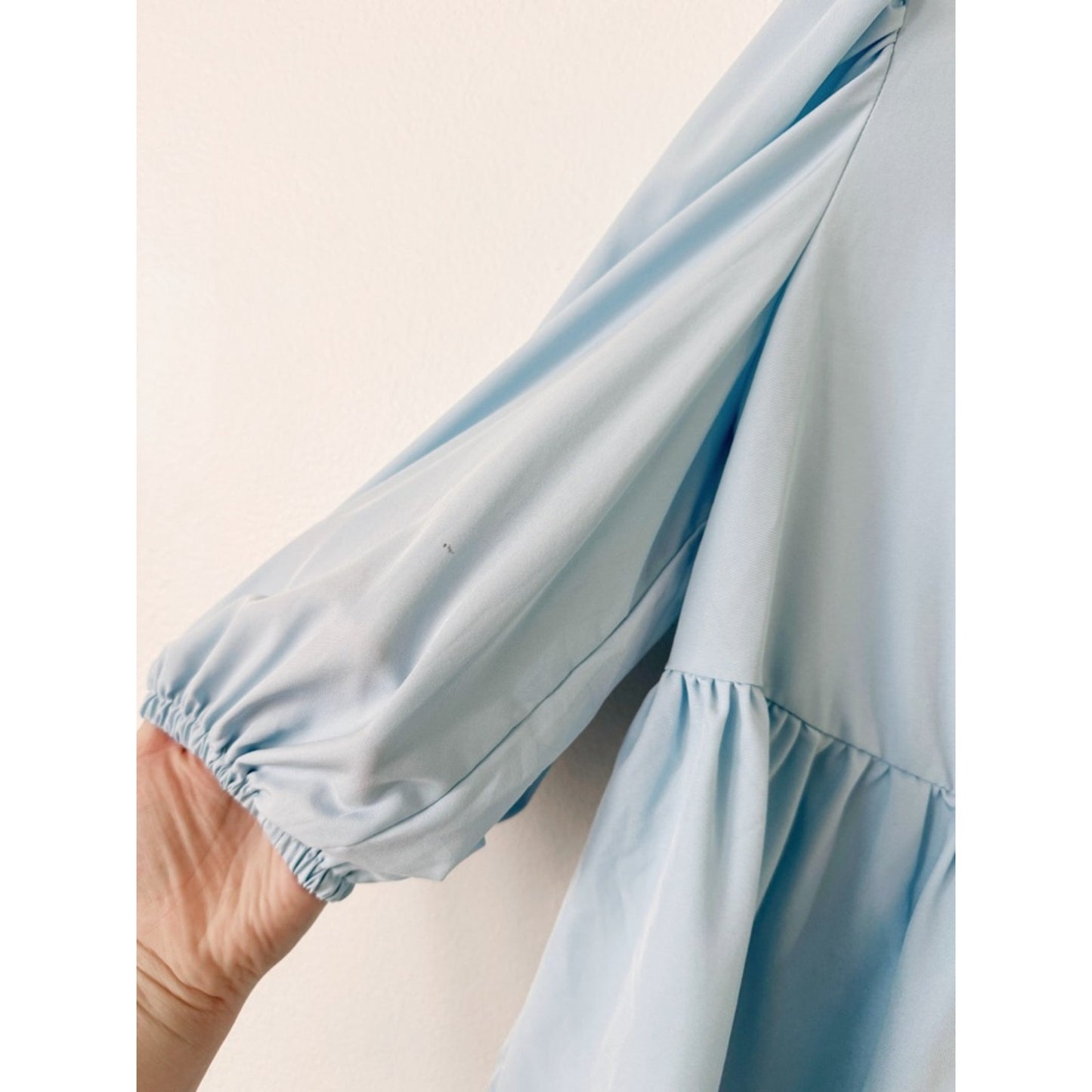 SHEIN Light Blue Tie-Front Peplum Blouse small