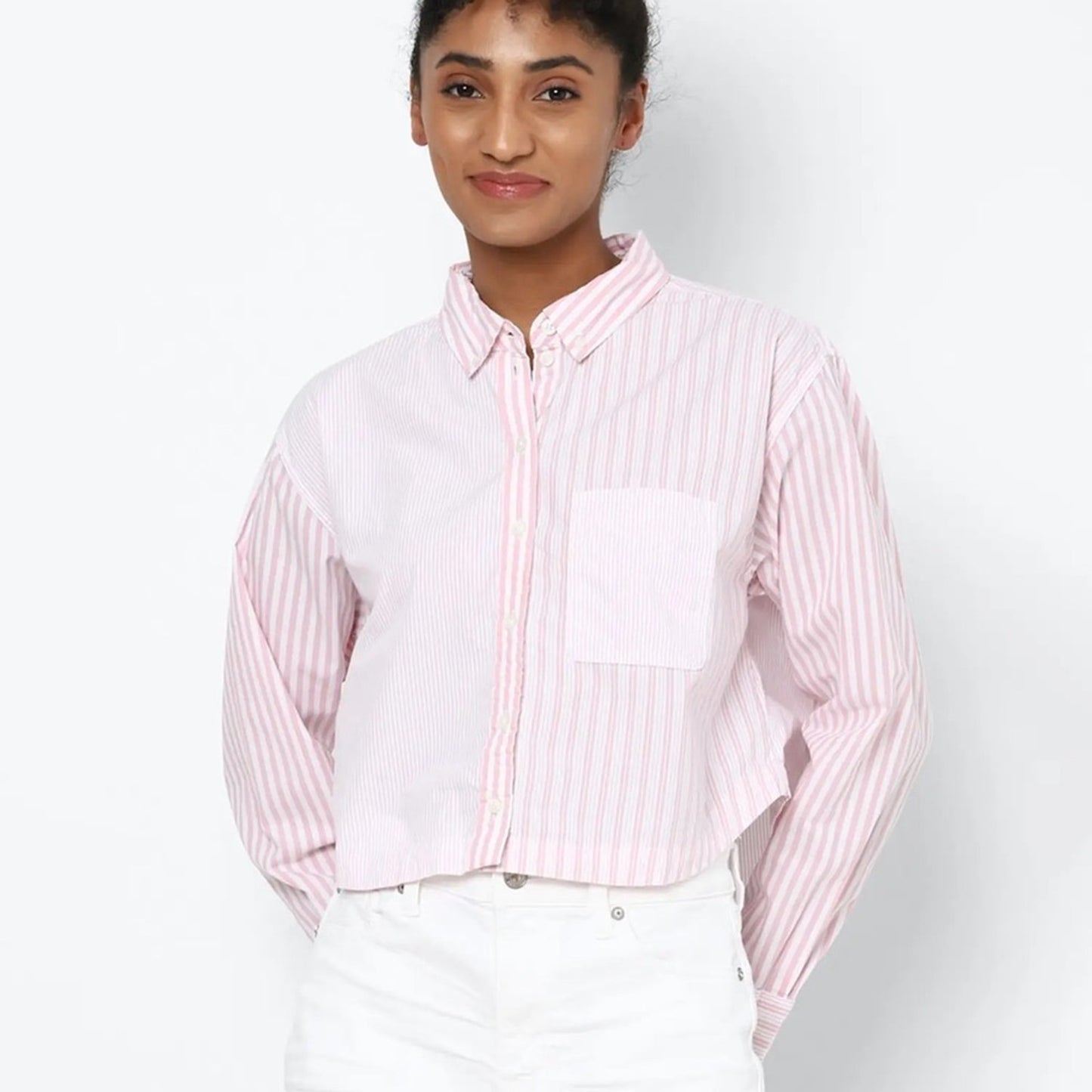 American Eagle Pink striped floral button down XS