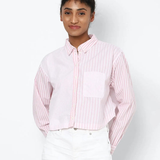 American Eagle Pink striped floral button down XS
