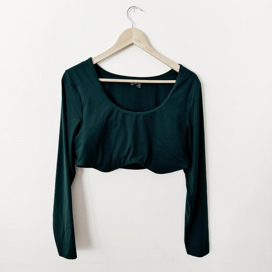 XL | Aerie offline Dark green ribbed aerie workout crop