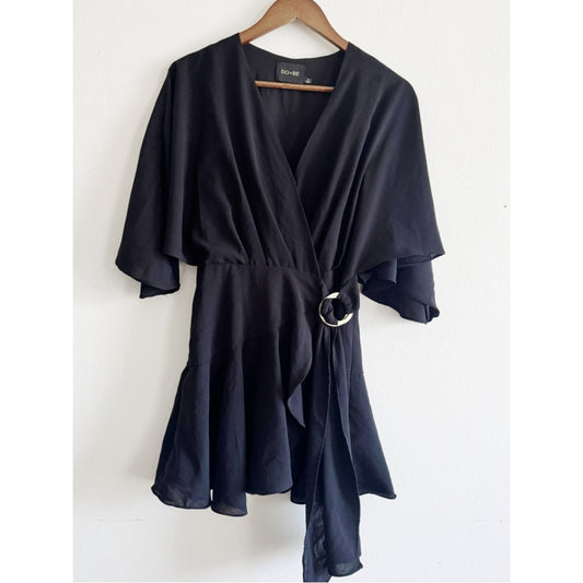 DO+BE Black Wrap Mini Dress romper with Ring Accent small