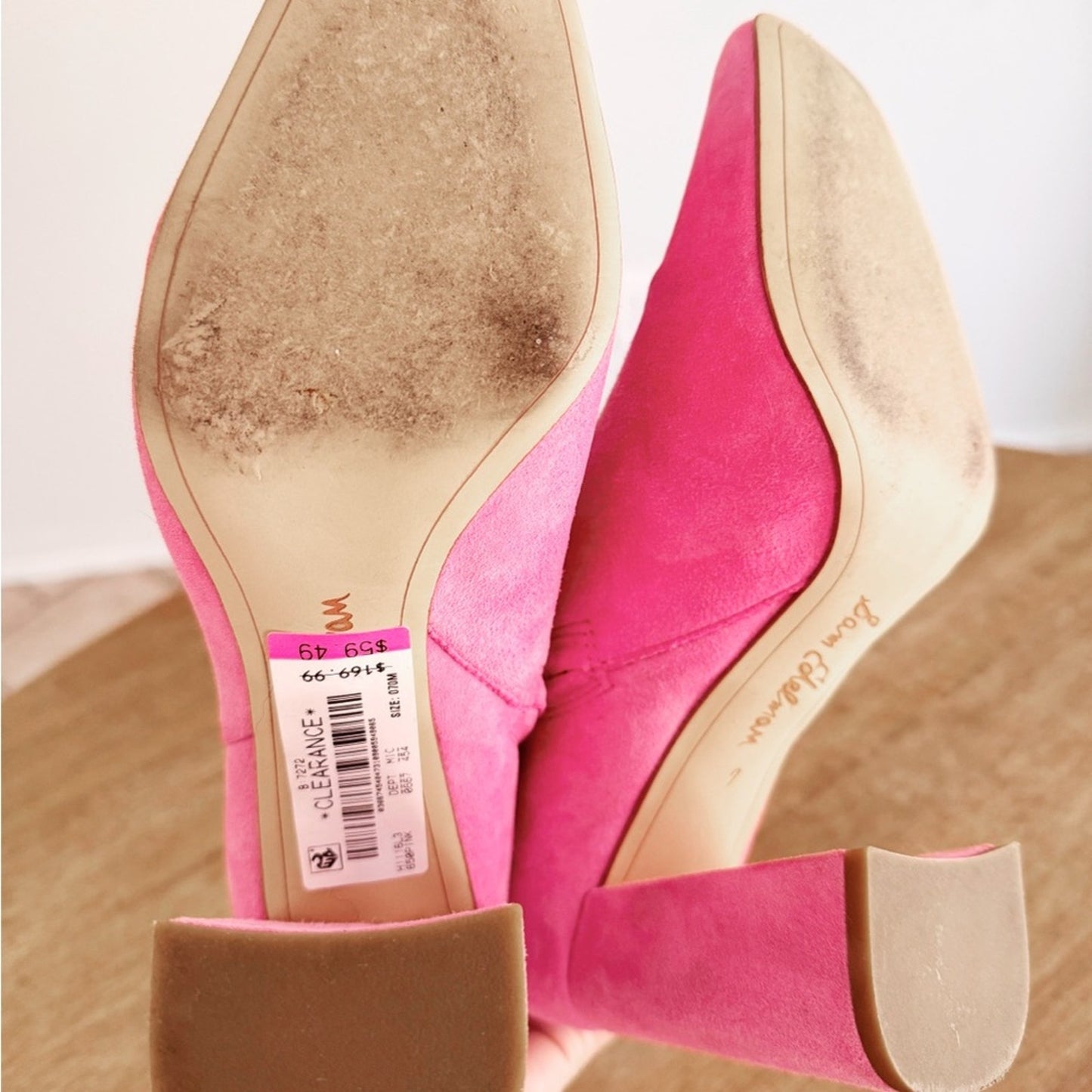 Sam Edelman Women's Pink Suede Block Heel Ankle Booties size 7