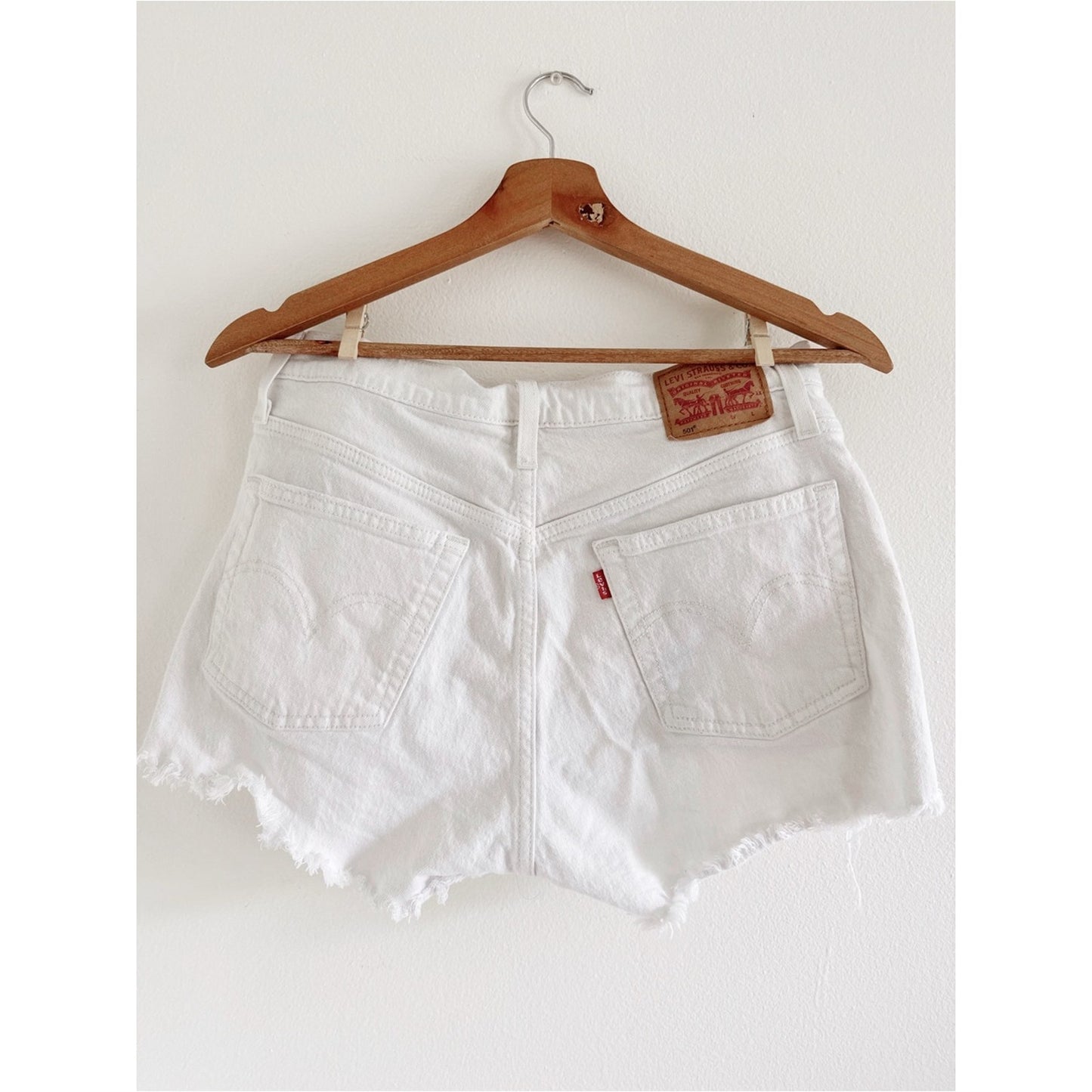 Levi 501 White Distressed High-Rise Denim Shorts size 28