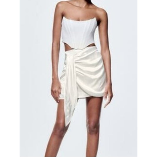 Zara Cream Tie-Front Draped Skirt small
