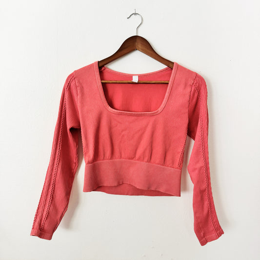 XL | Aerie offline Bright coral ribbed long sleeve workout