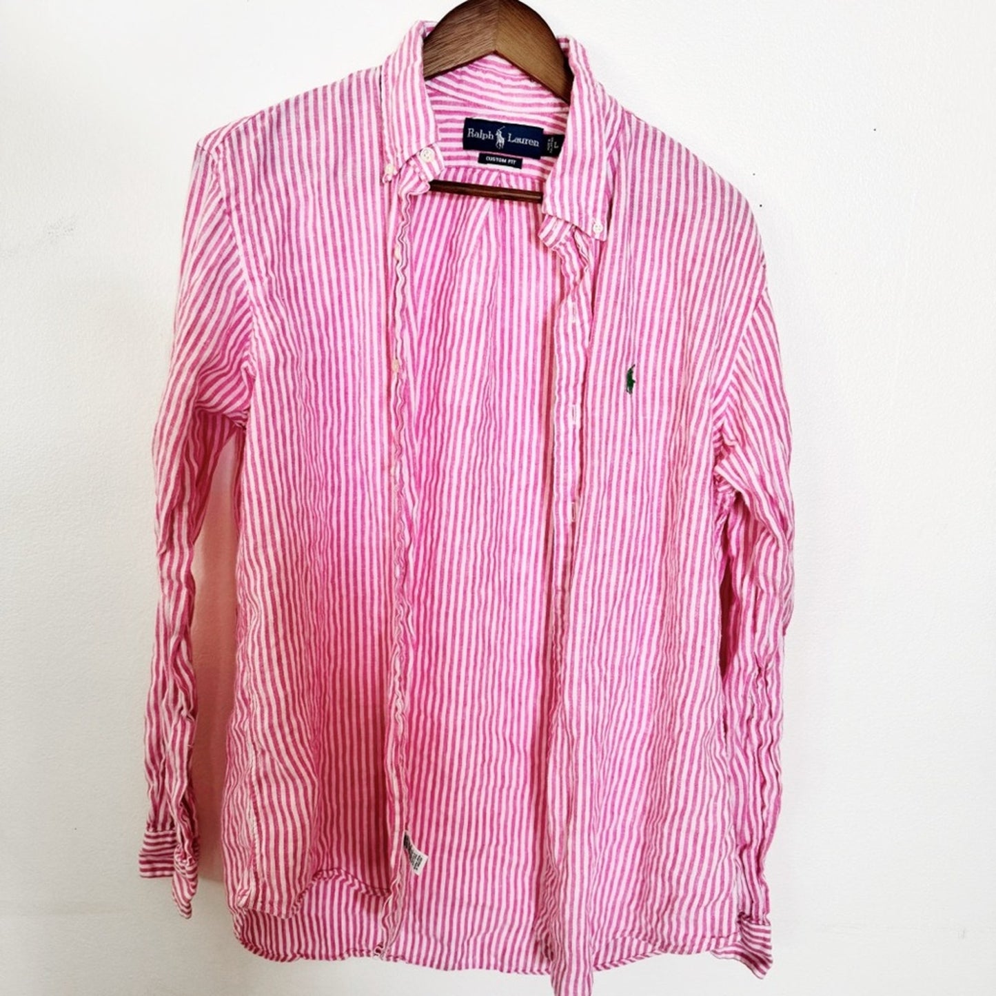 Ralph Lauren Pink & White Striped Button-Down Shirt size large