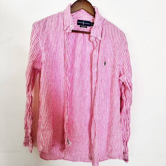 Ralph Lauren Pink & White Striped Button-Down Shirt size large