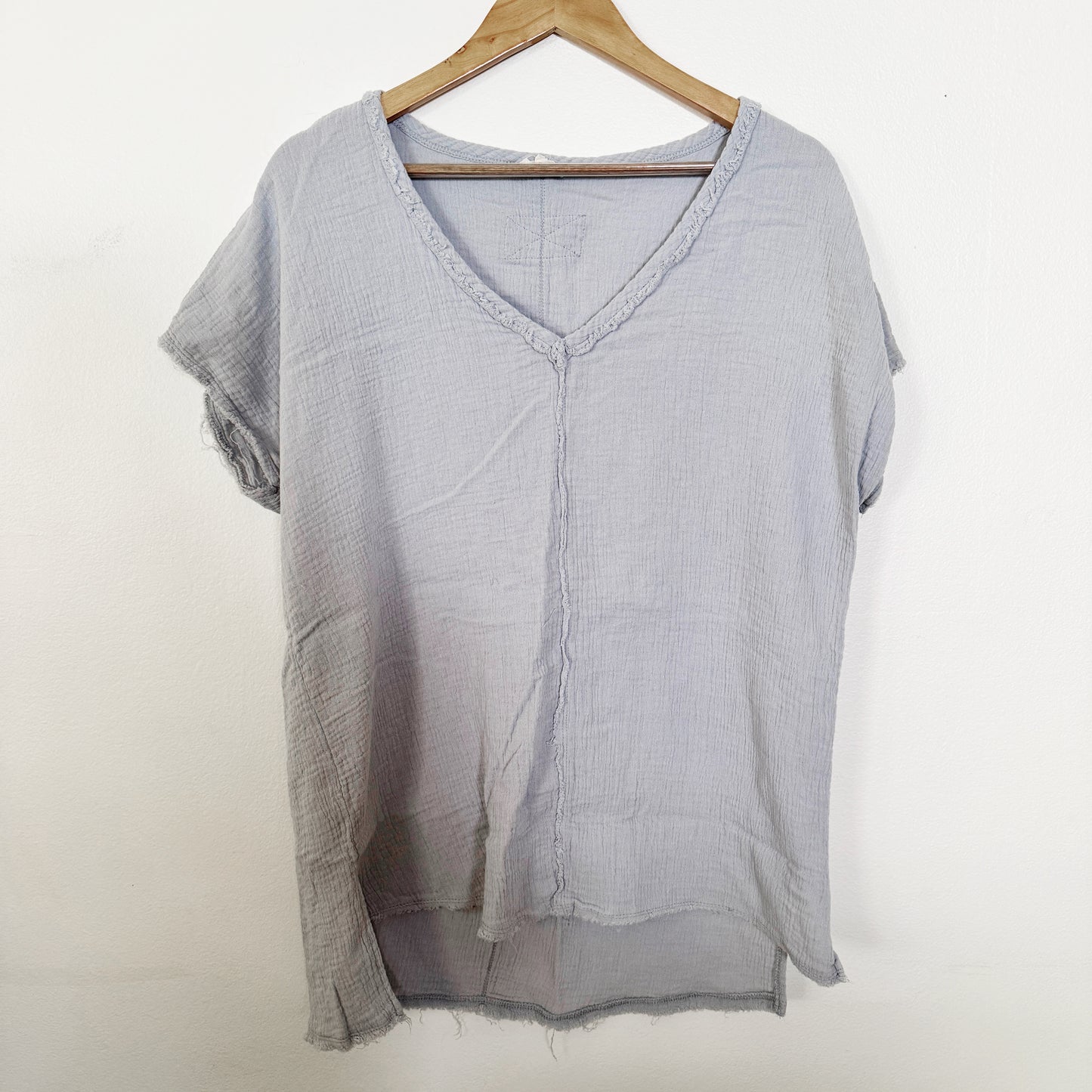 Large | La Miel Grey blue gauze oversized tee