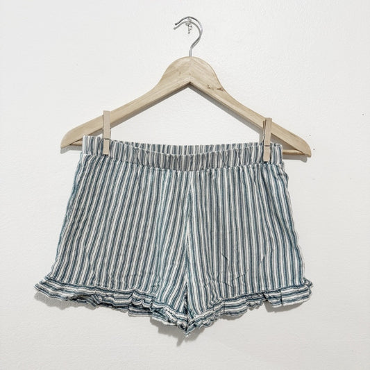 American Eagle Blue and White Striped High-Waist Ruffle Hem Shorts small