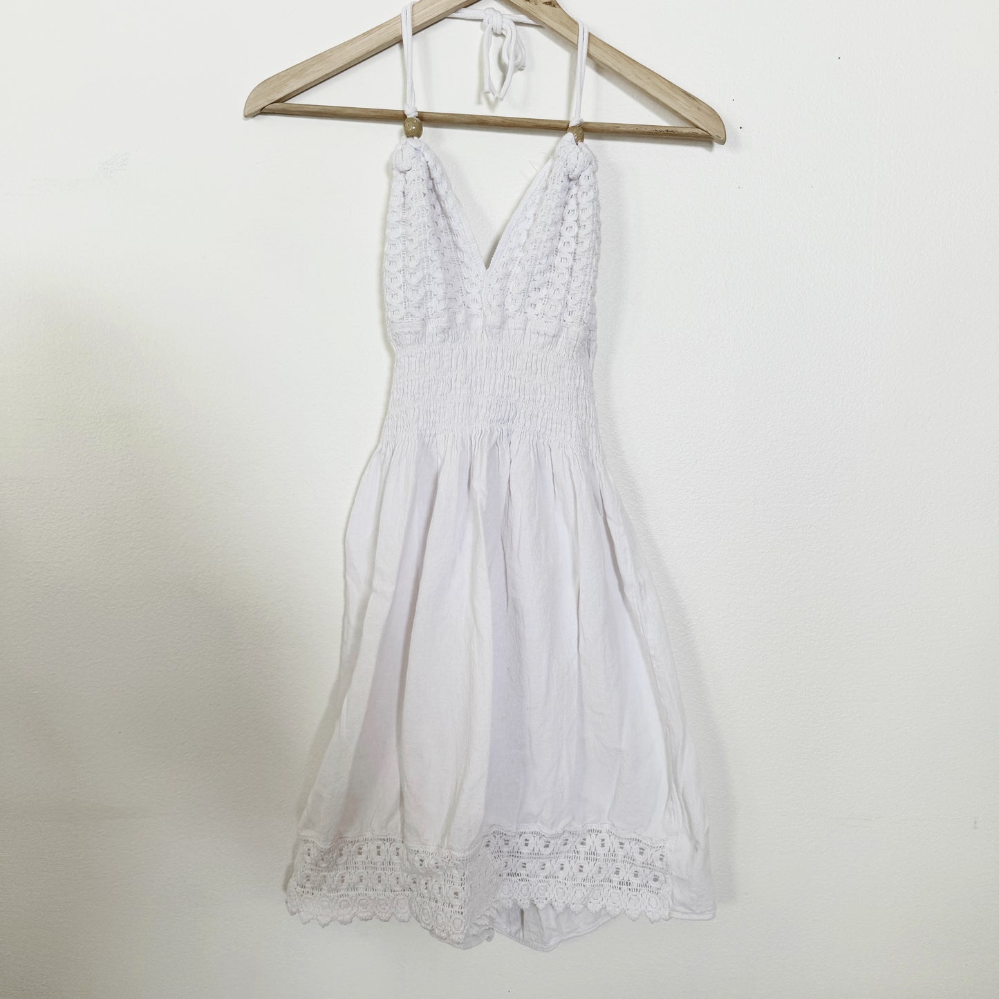 Medium | cotton natural White crochet halter dress