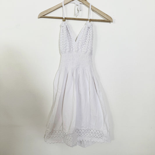 Medium | cotton natural White crochet halter dress