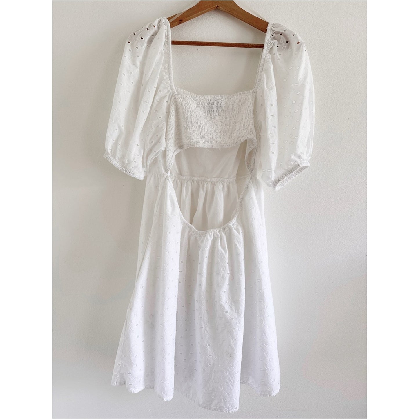 a new day White Eyelet Dress with Square Neck and Smocked Back medium