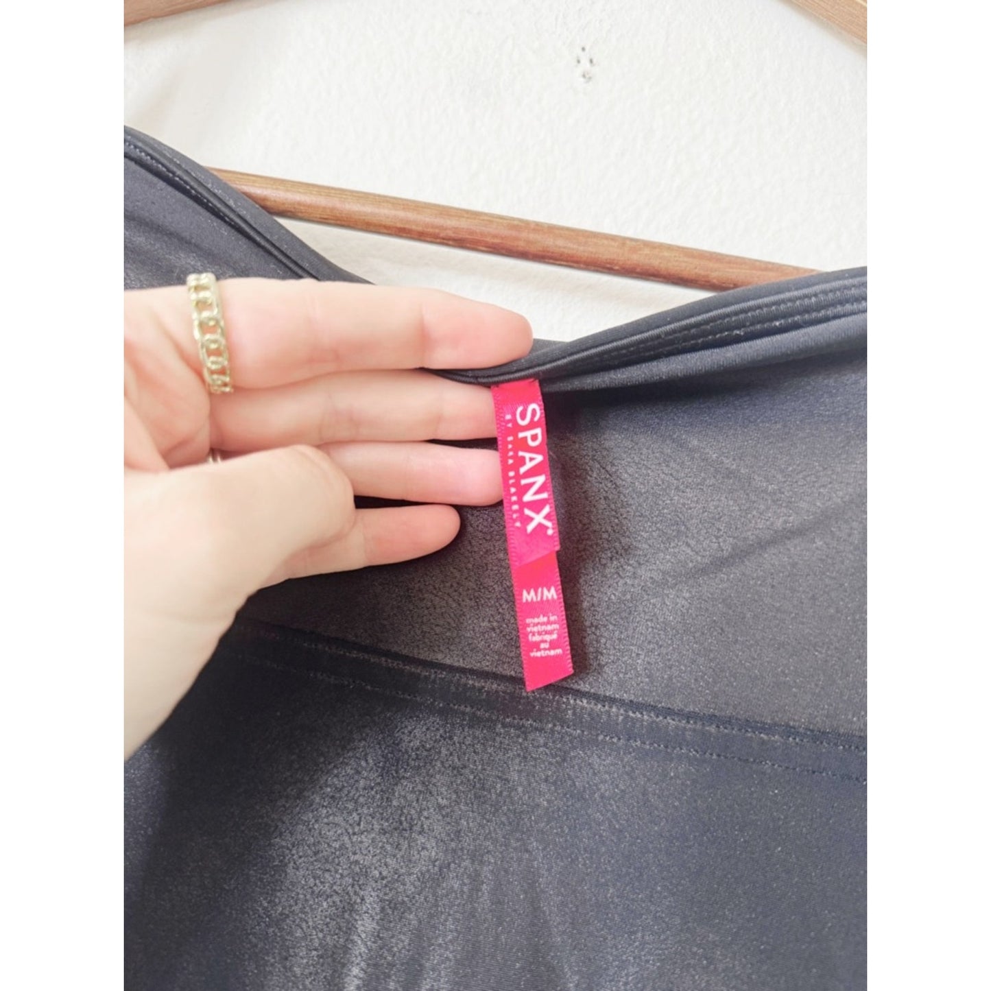 SPANX Black Faux Leather-Look Leggings medium