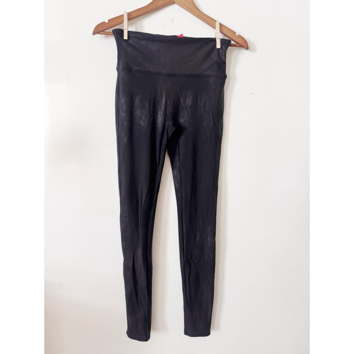 SPANX Black Faux Leather-Look Leggings medium