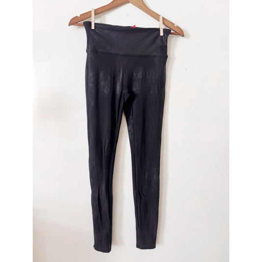 SPANX Black Faux Leather-Look Leggings medium