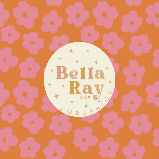 Pink & orange retro flowers