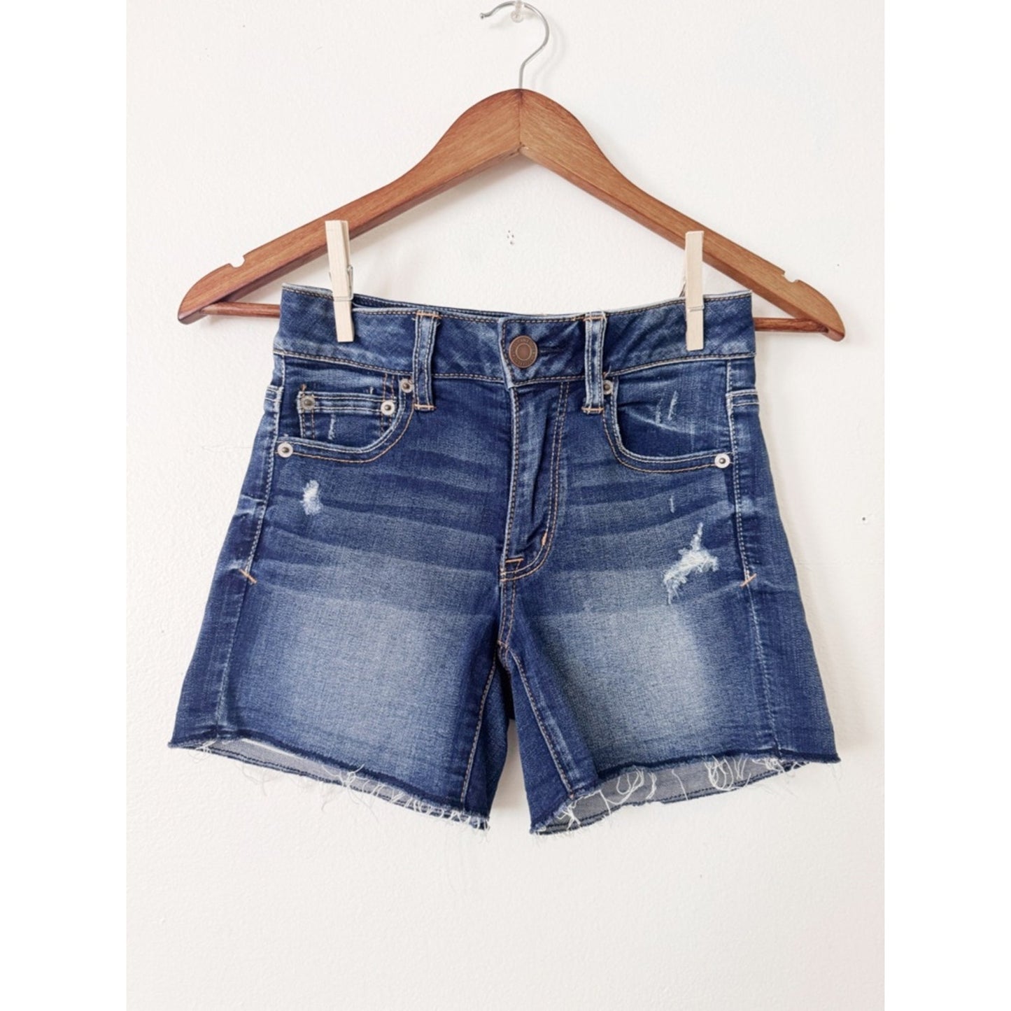 American Eagle Outfitters Dark Blue Distressed Denim Shorts super stretch 0