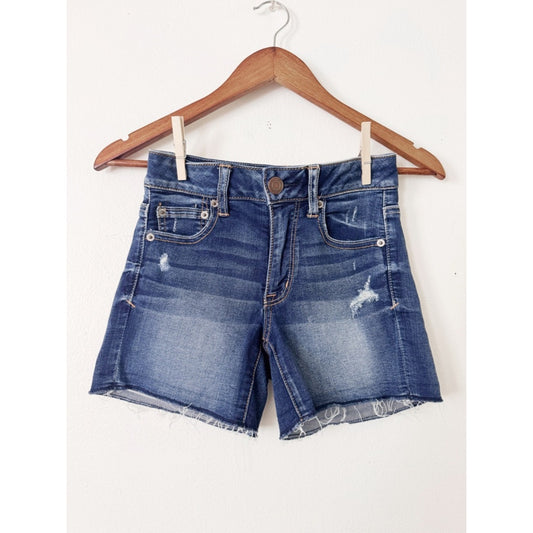American Eagle Outfitters Dark Blue Distressed Denim Shorts super stretch 0