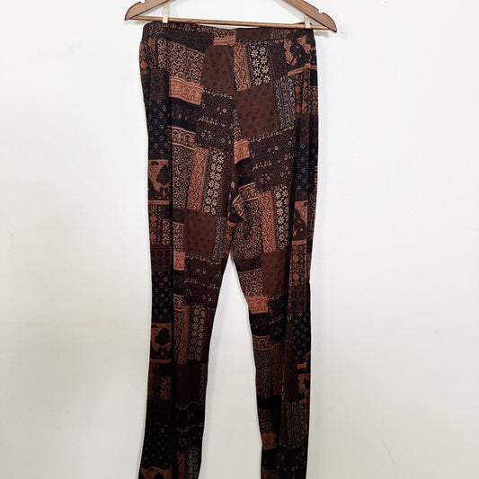 XL | Jaclyn smith Brown boho patchy flow pants