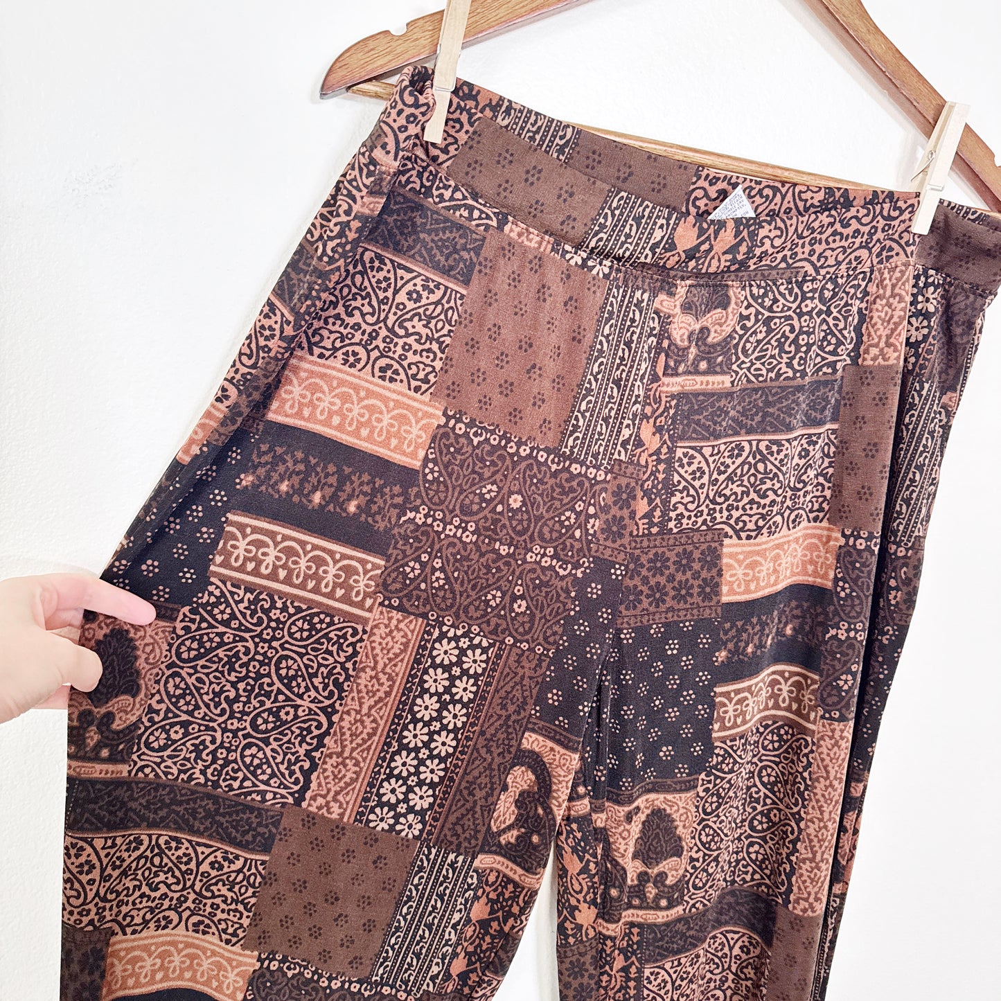 XL | Jaclyn smith Brown boho patchy flow pants
