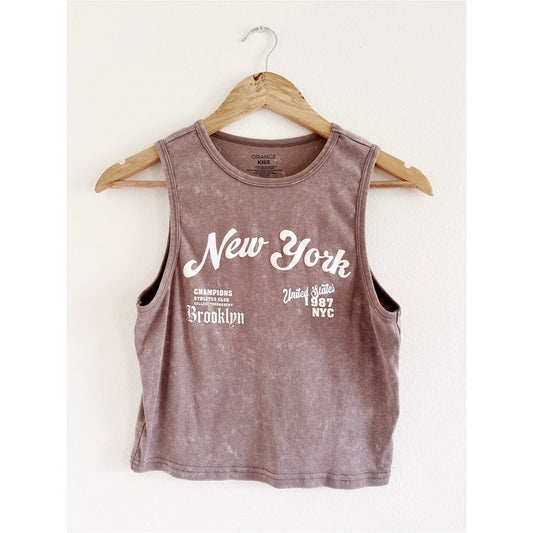 Orange Kiss “New York” Cropped Muscle Tank Top large