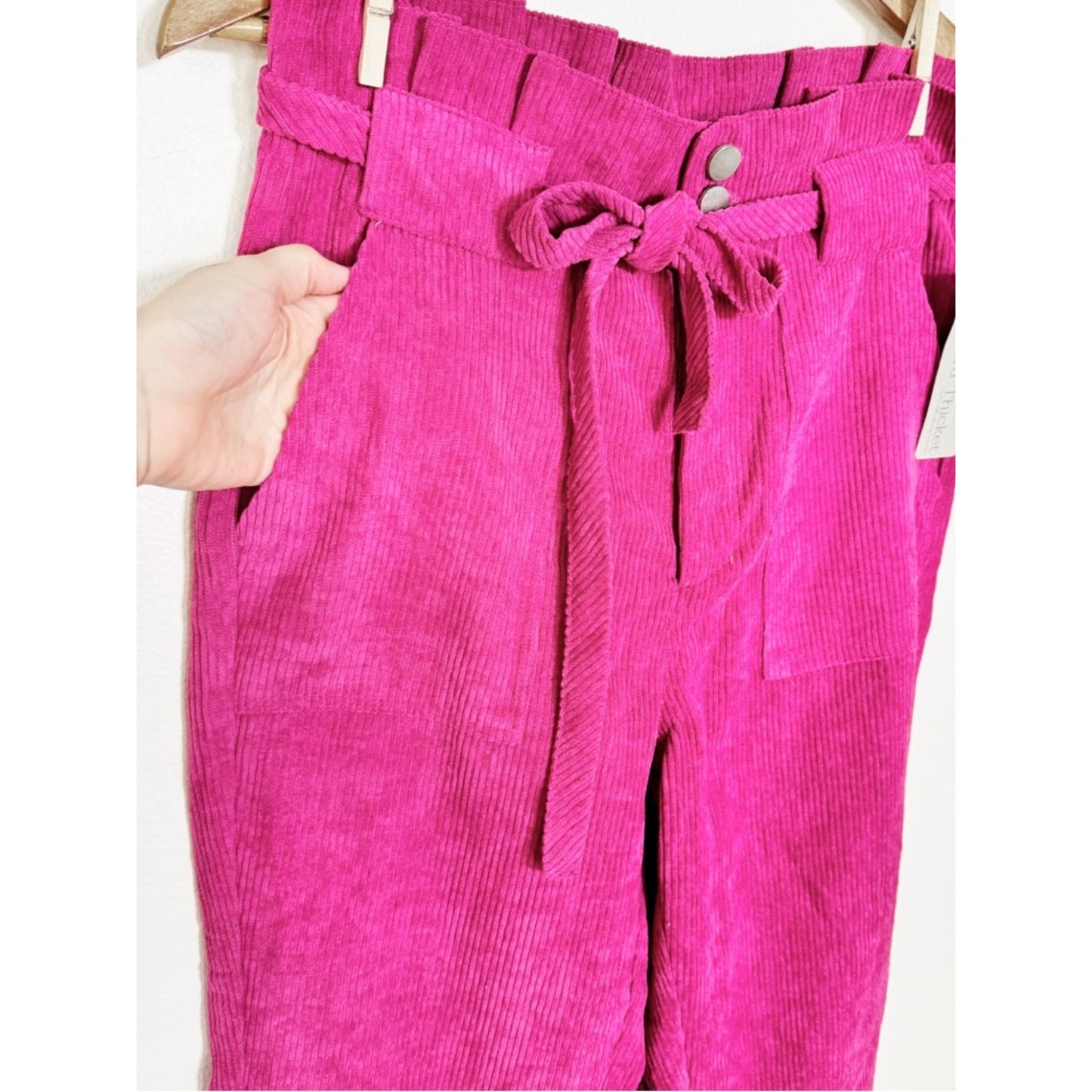 Lyn Burches Fuchsia Paperbag Corduroy Pants with Tie Waist medium