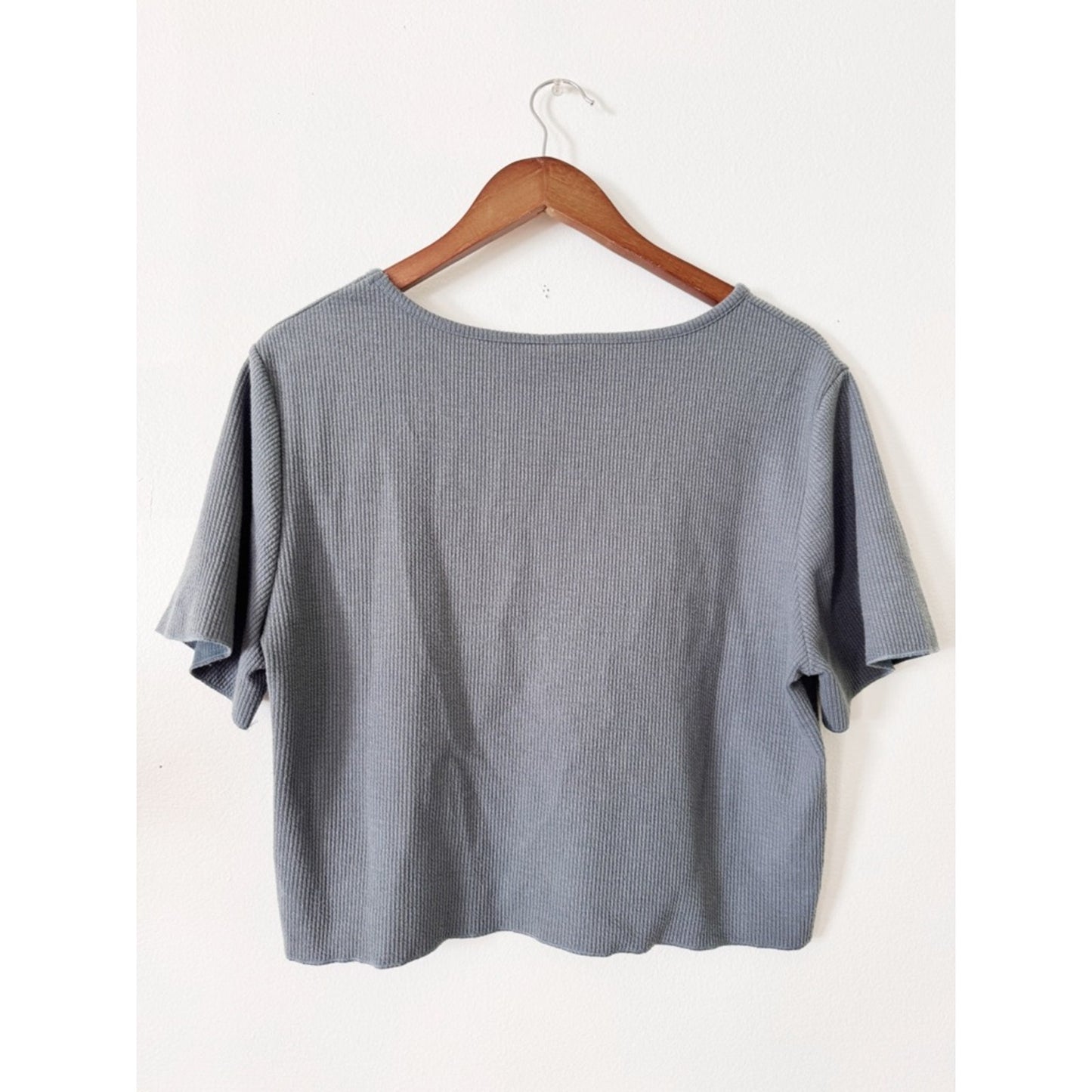 Wishlist Gray Waffle Knit Short Sleeve Top large