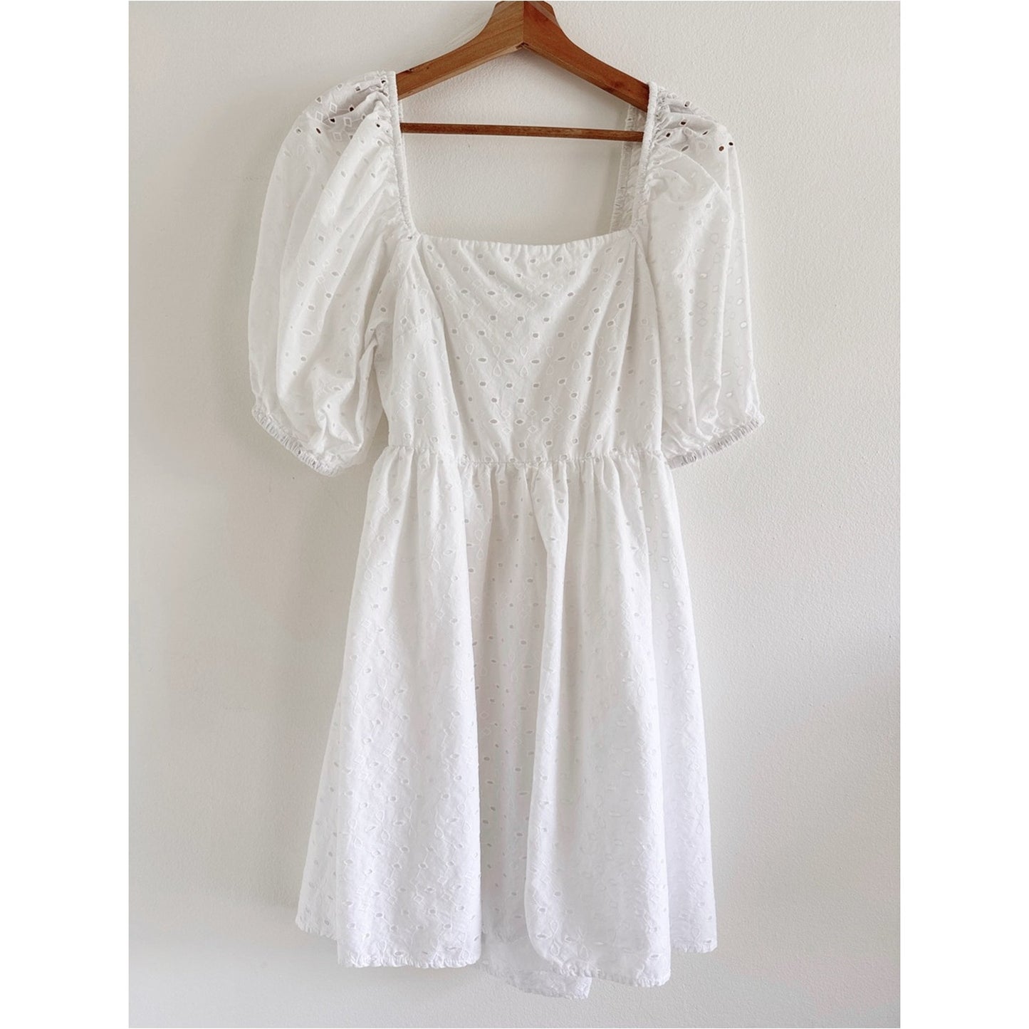 a new day White Eyelet Dress with Square Neck and Smocked Back medium