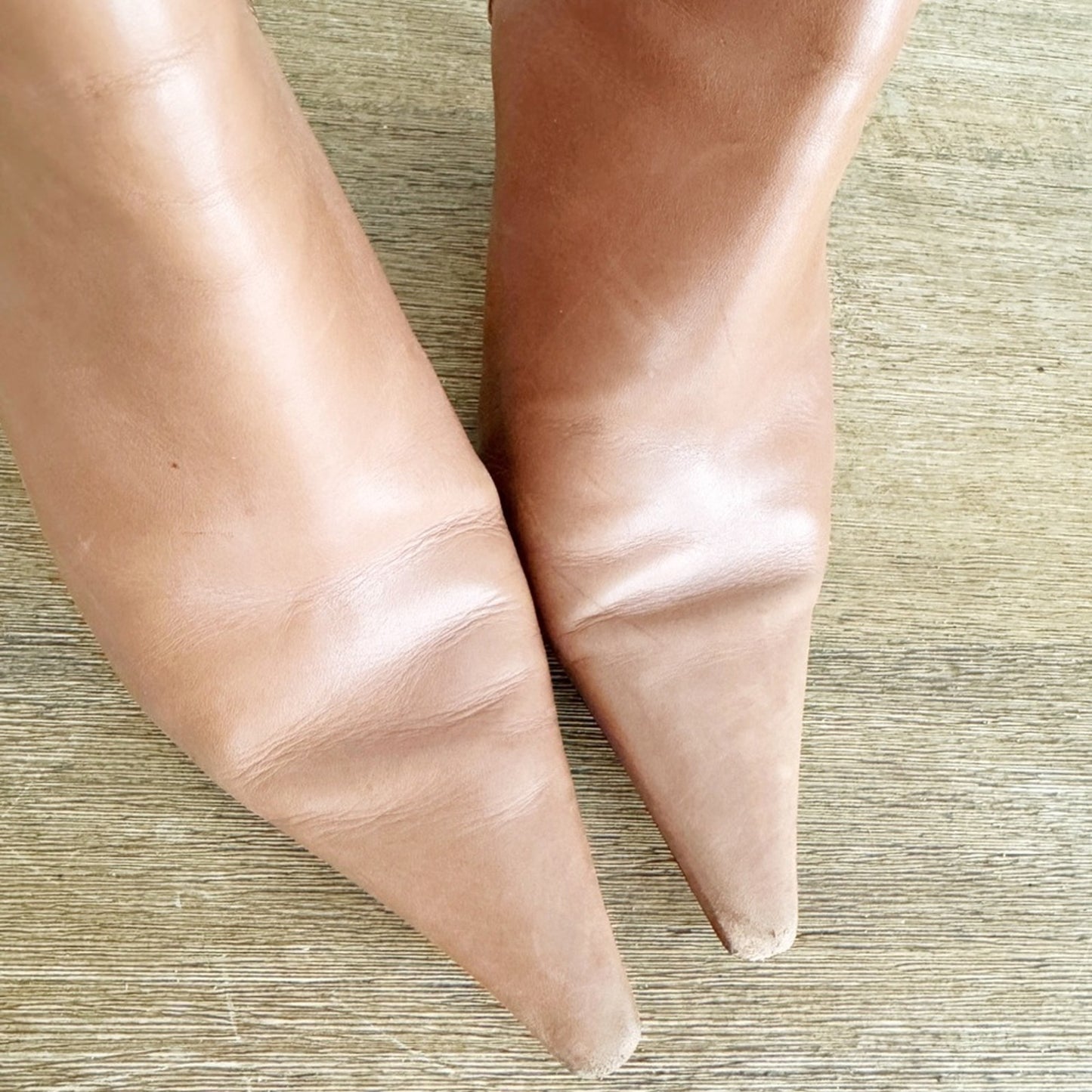 Nine West Tan Leather Pointed-Toe Mid-Calf Heeled Boots size 6