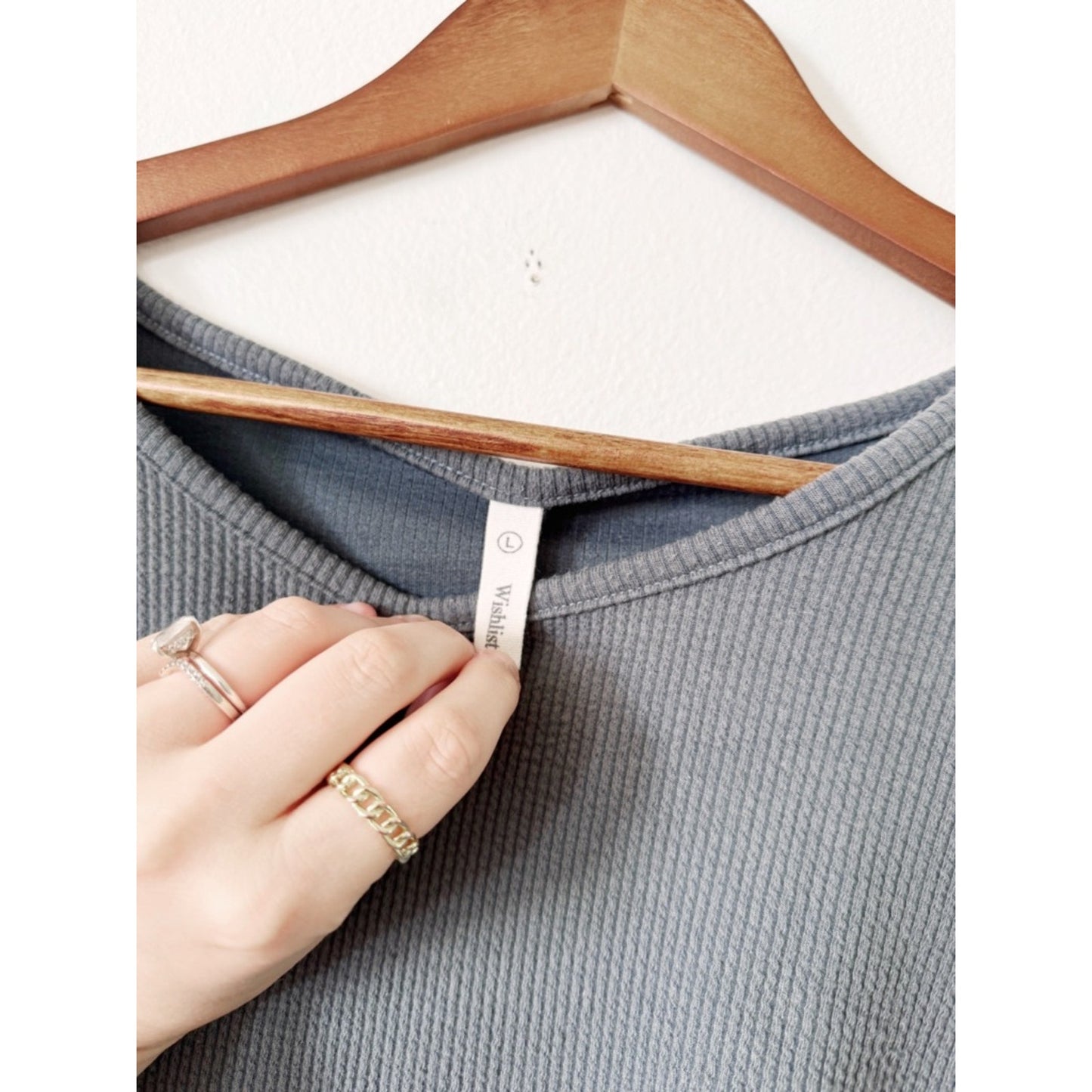 Wishlist Gray Waffle Knit Short Sleeve Top large