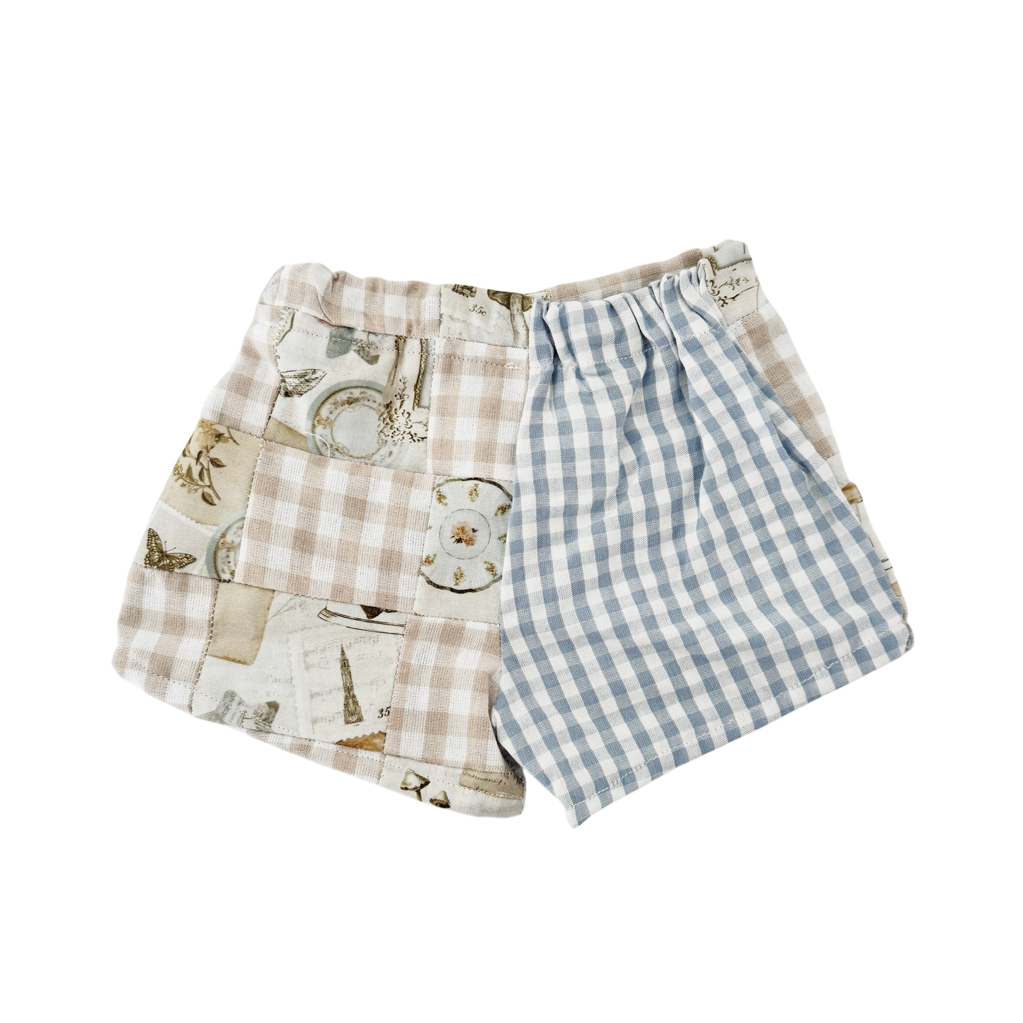 Cottage core half and half quilted style shorts
