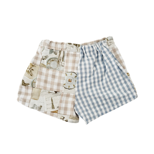 Cottage core half and half quilted style shorts