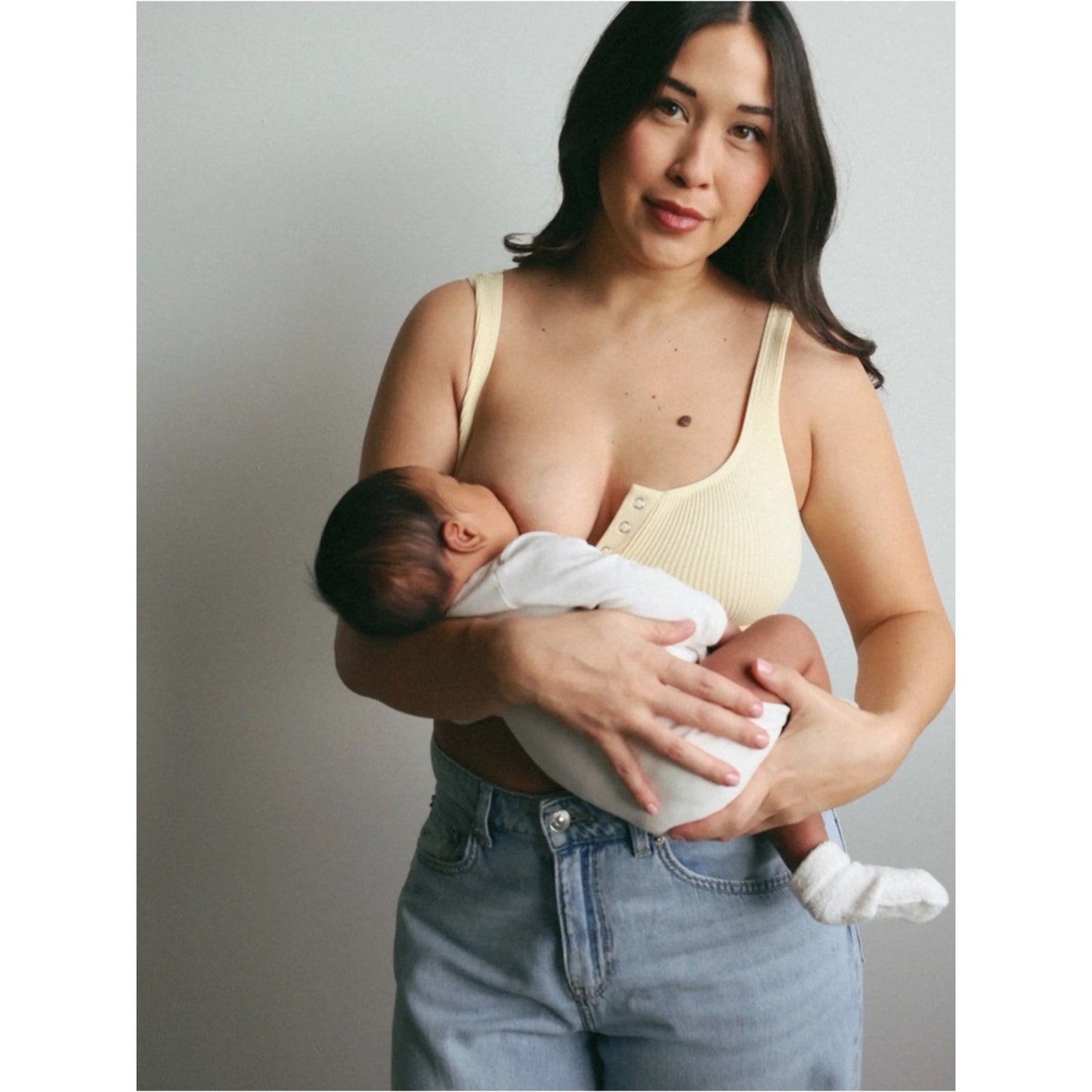 The Little Milk Bar Yellow Ribbed Snap-Front Crop Tank S/M