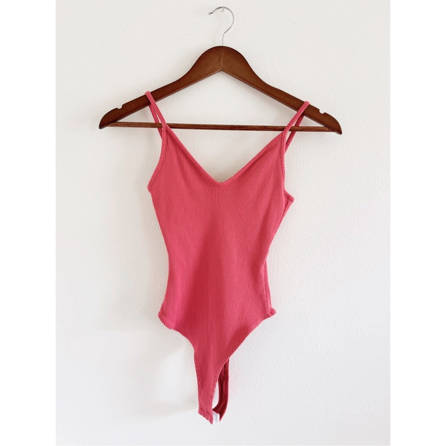 Lulu's Rose Pink Ribbed V-Neck Tank Bodysuit XS