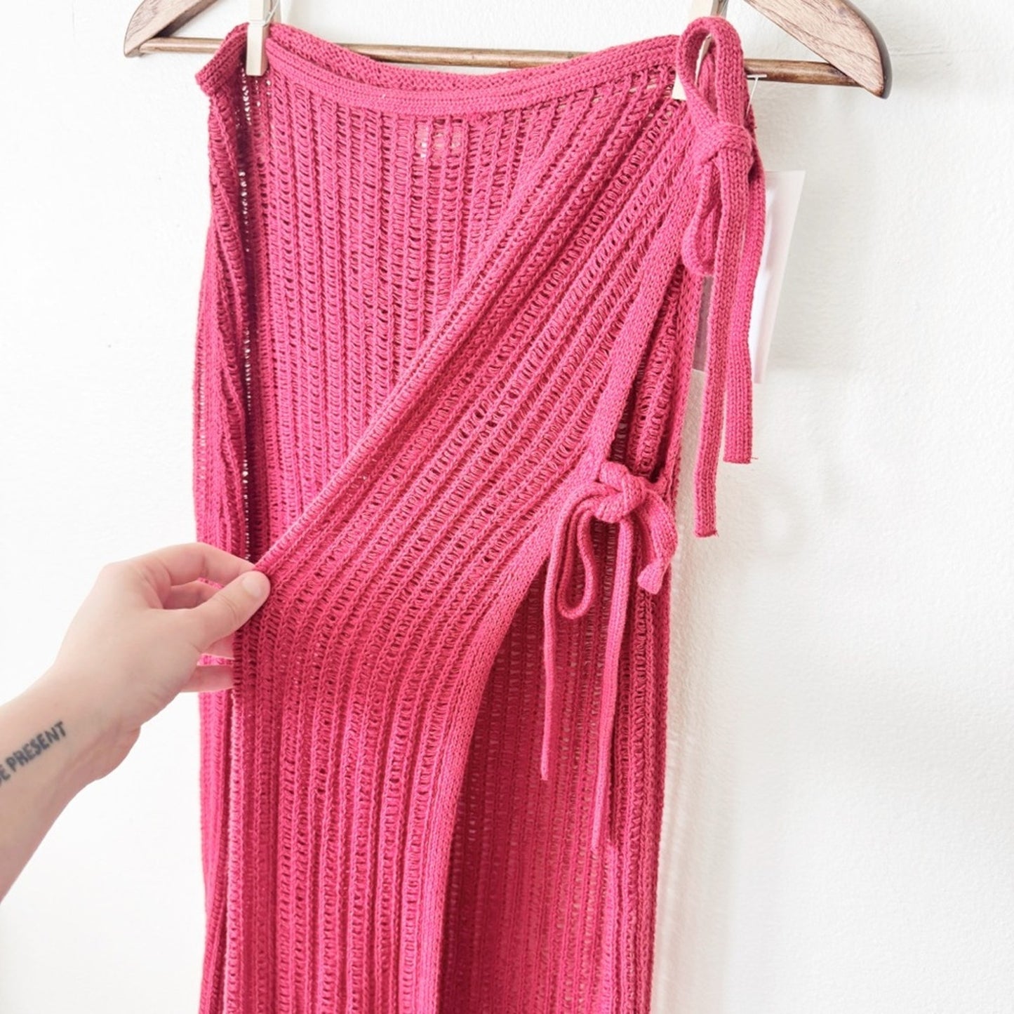 aerie Wine Red Knit High-Slit Maxi Skirt medium