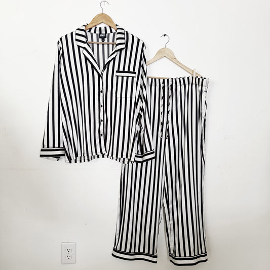 Large | Black and white satin striped pjs By Inc