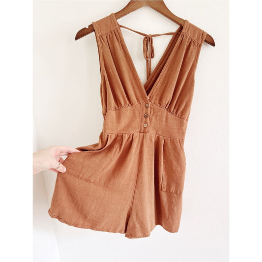 Pink Lily Rust Brown V-Neck Sleeveless Romper medium