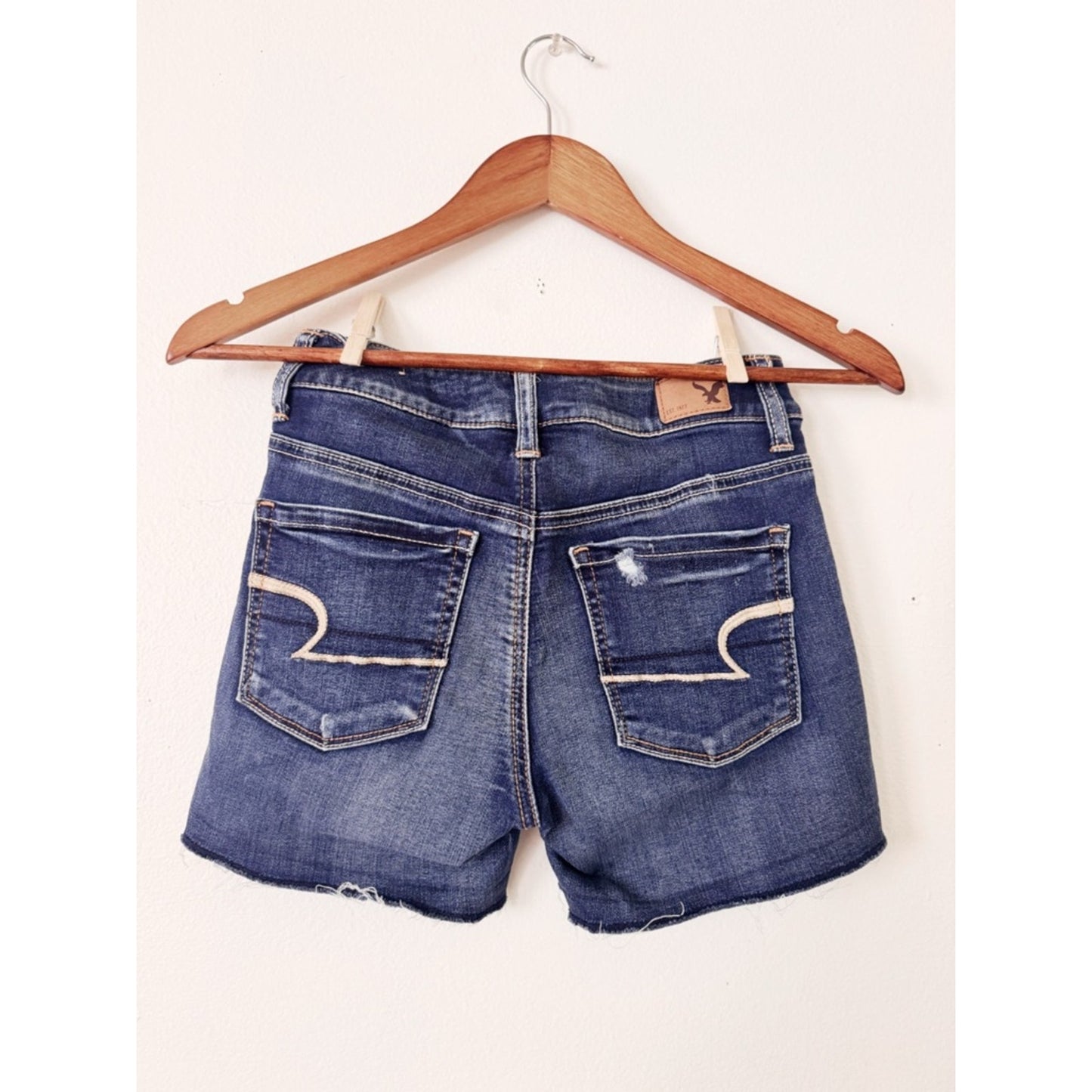 American Eagle Outfitters Dark Blue Distressed Denim Shorts super stretch 0