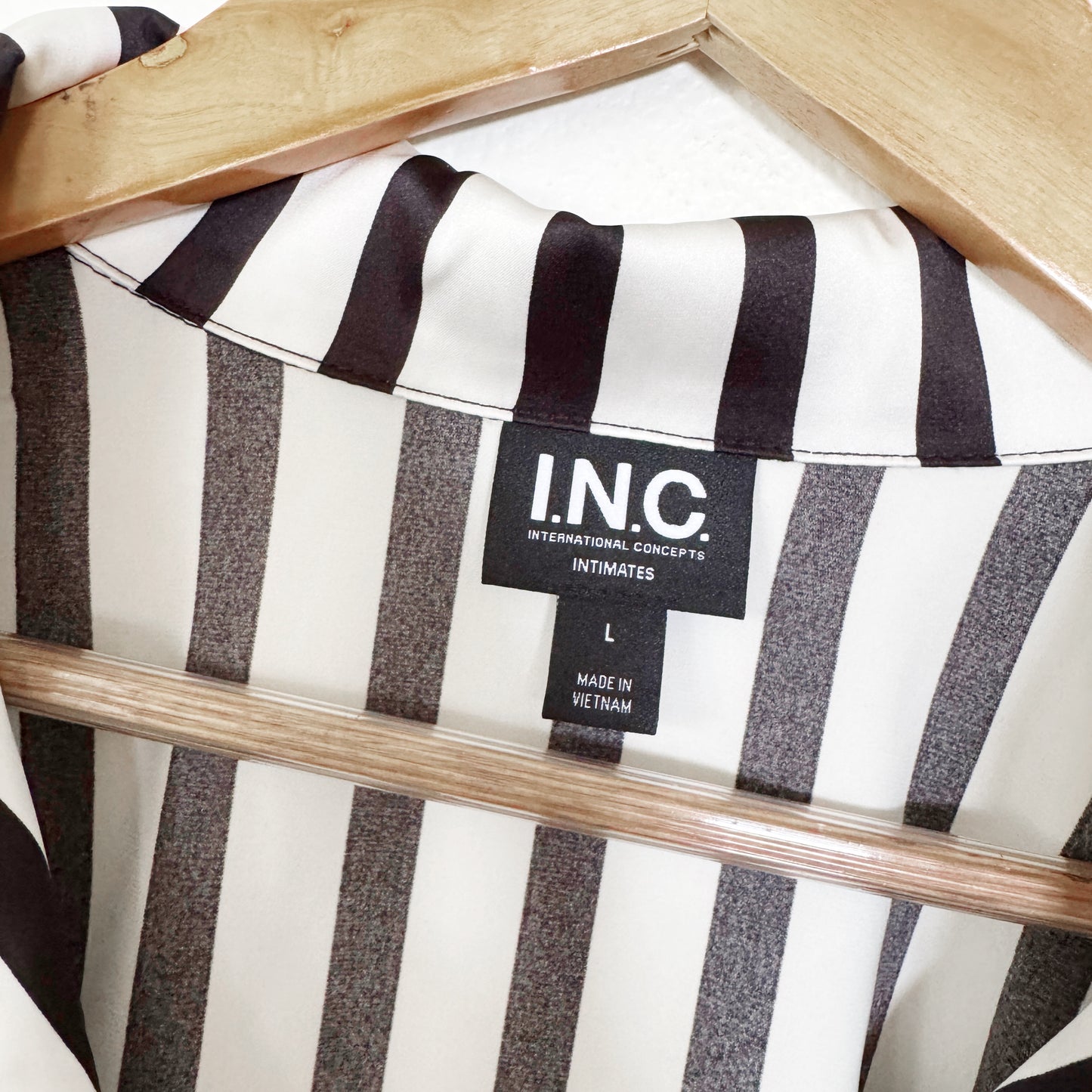 Large | Black and white satin striped pjs By Inc