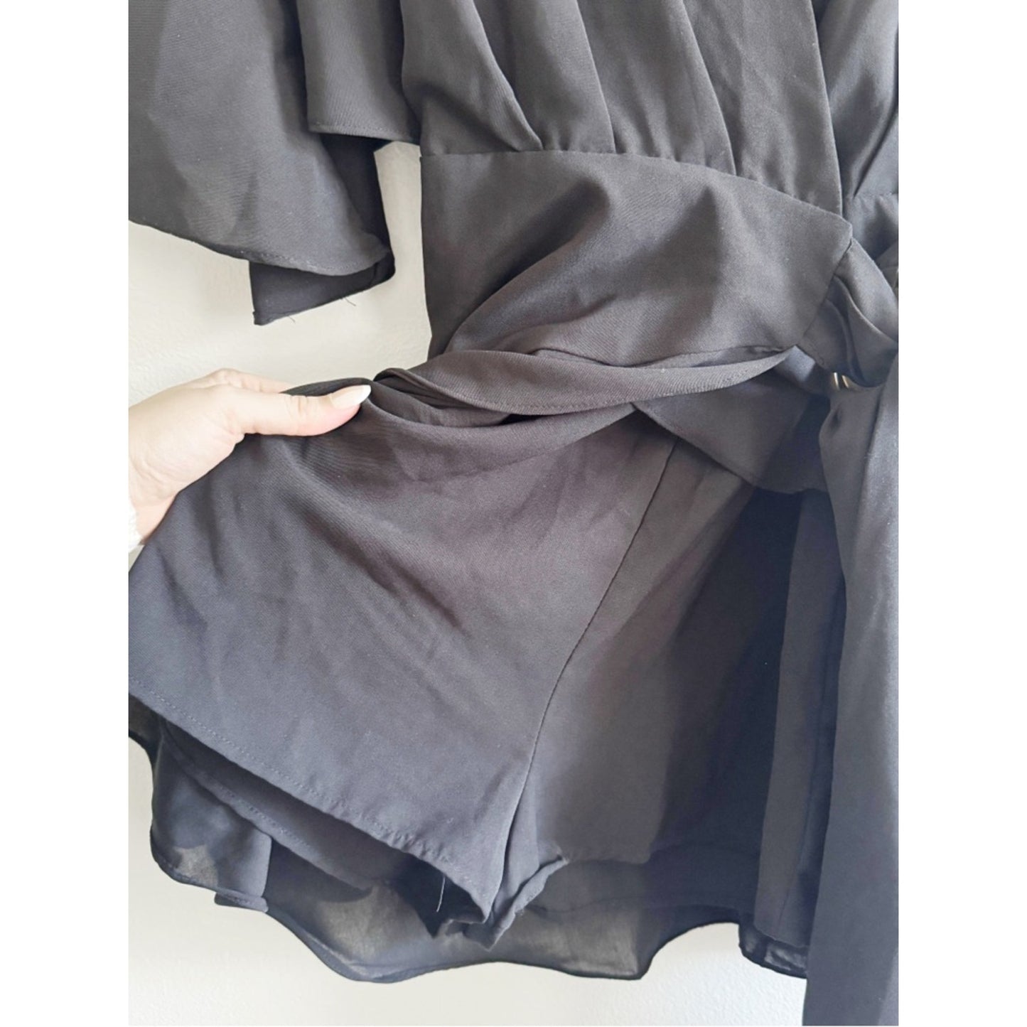 DO+BE Black Wrap Mini Dress romper with Ring Accent small